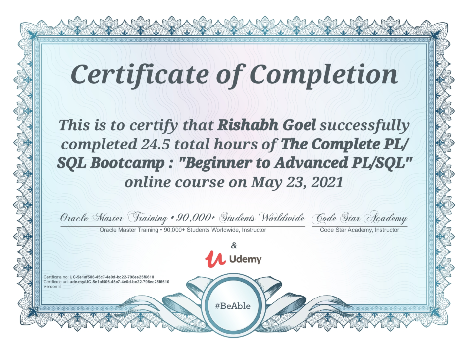 PL/SQL Certificate