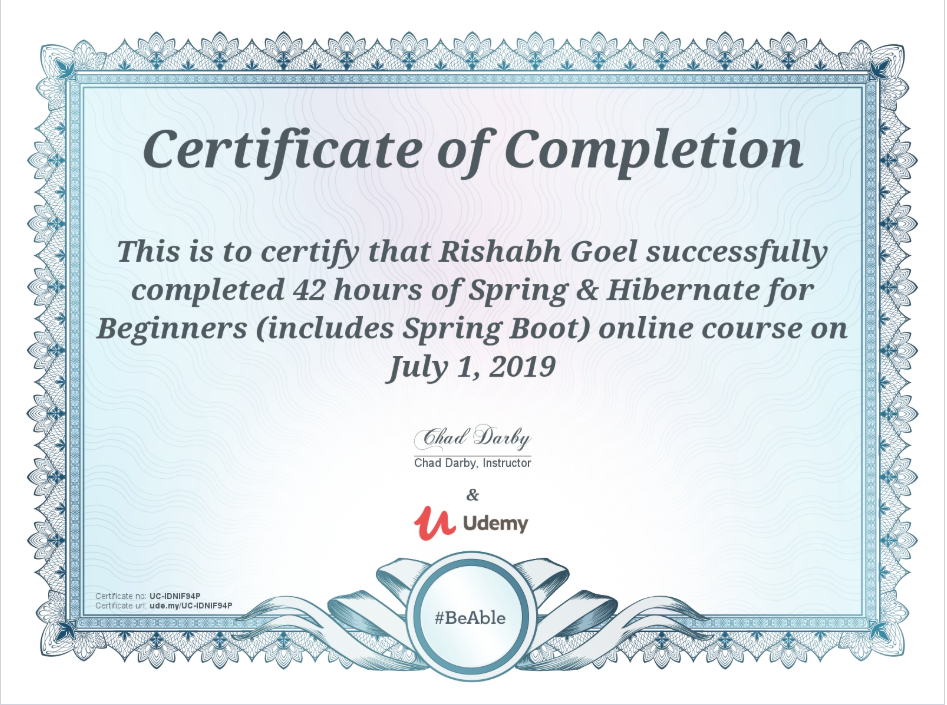 Spring & Hibernate Certificate